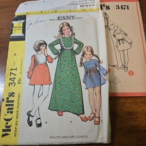 McCall's 3471; ©1972; Child's and Girl's Dress vintage sewing pattern
